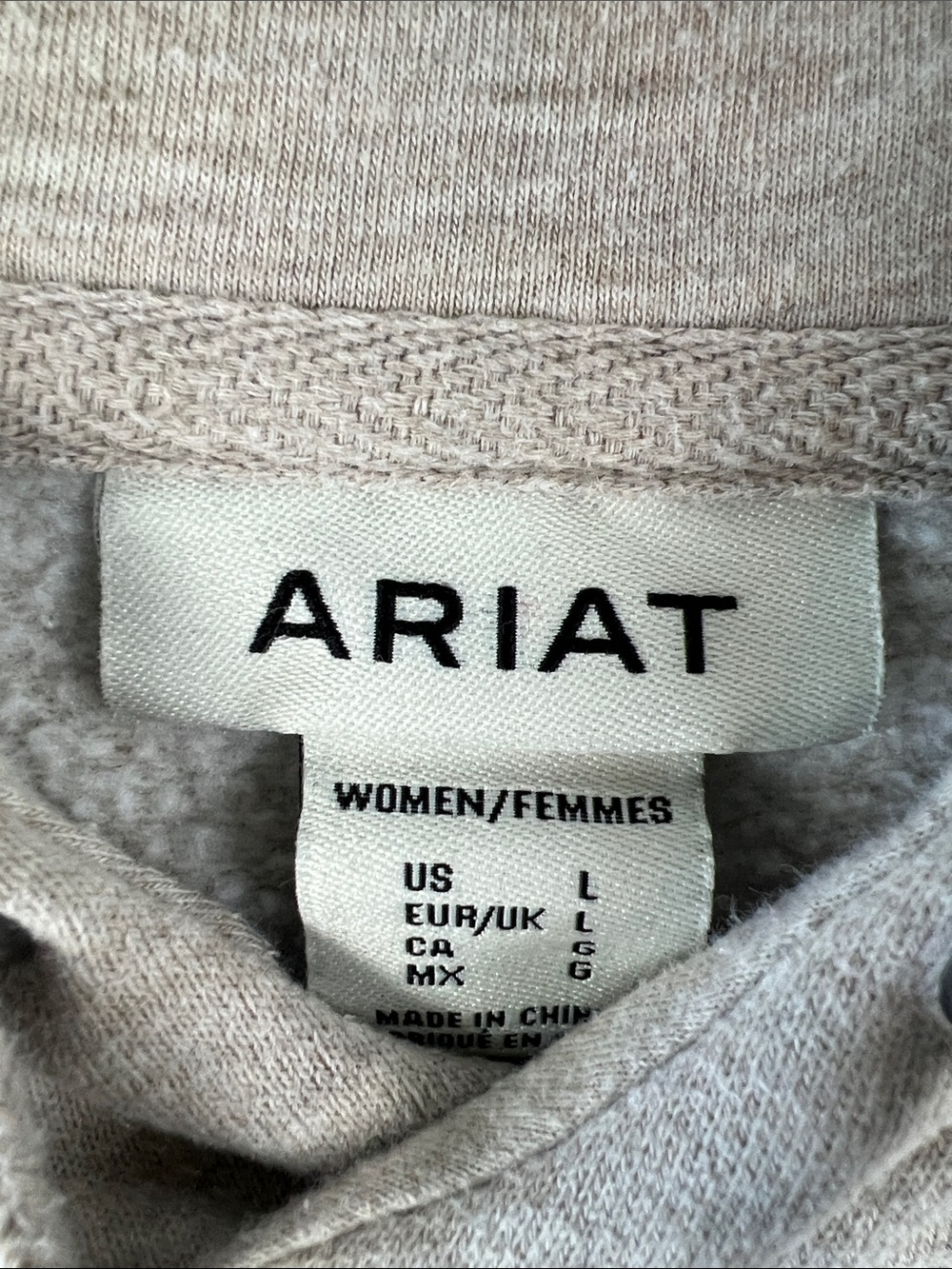 Ariat Women's Logo Hoodie in Oatmeal Heather/Purple - Picture 5 of 12